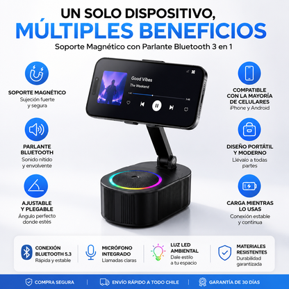 Soporte Magnético Bluetooth 3 en 1 para Música, Videos y Videollamadas