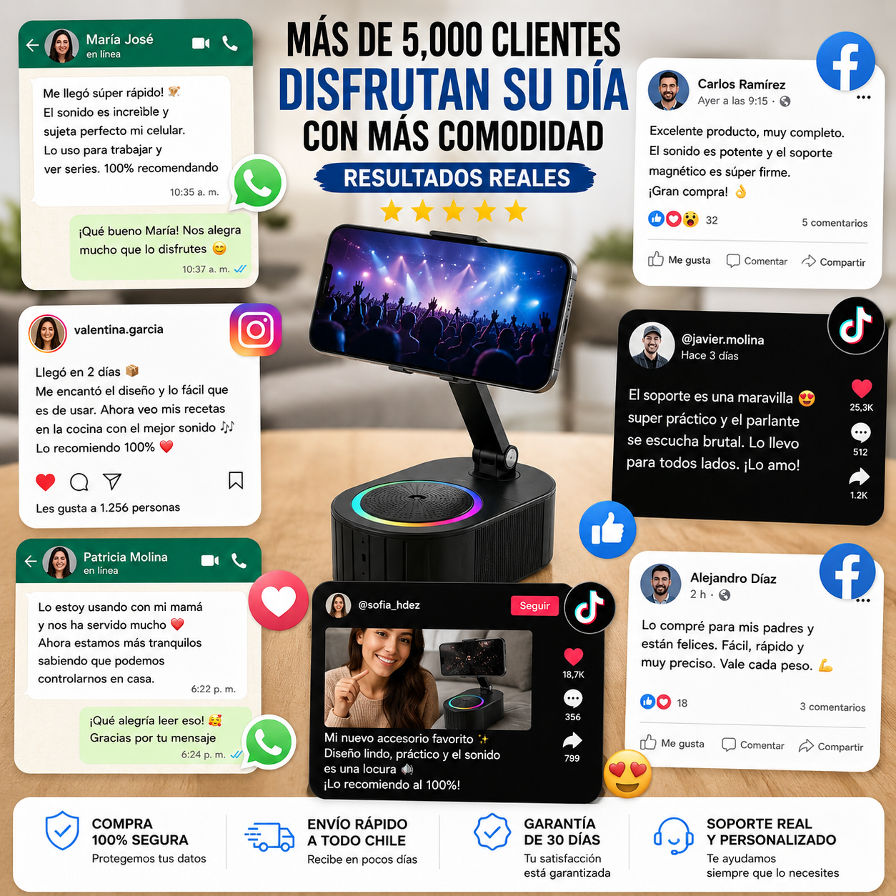 Soporte Magnético Bluetooth 3 en 1 para Música, Videos y Videollamadas
